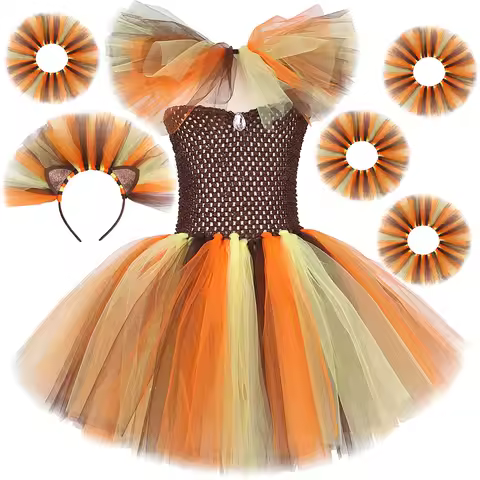 Jungle King Lion Halloween Costumes for Girls Kids Animal Fancy Tutu Dress Children Cosplay Outfit f