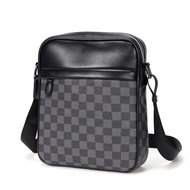 📿 Trendy Casual Vertical Check Pattern Shoulder Bag New Leather Korean Men's Bag Ipad Bag Crossbody Bag 2024