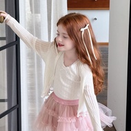 Girls Linen Cardigan 2025 Simple All-Match Knitted Cardigan Baby Girl Sunscreen Air Conditioning Shi