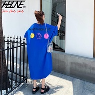THHONE Oversize Dresses Boho Print Flower Plus Size Korean T Shirt Summer Dress Ladies Casual Dresse