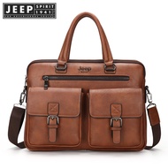 JEEP SPIRIT 1941 ESTD Men's Solid Color Bag Waterproof Business Bag Artificial Leather Briefcase Lar