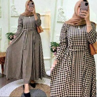 Baju Gamis Kotak2 Wanita Dewasa Jumbo  Busui Resleting Depan Terbaru Maxi Midi Dress Kotak Kekinian Import