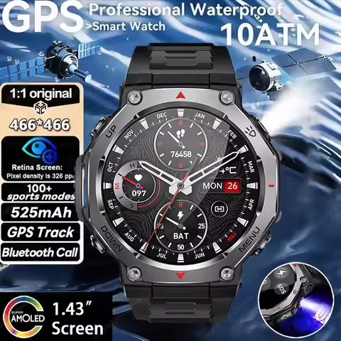 Military Smart Watch T-Rex 3 1.43" AMOLED Screen LED Flashlight 525mAh Large Capacity 5ATM Waterproo