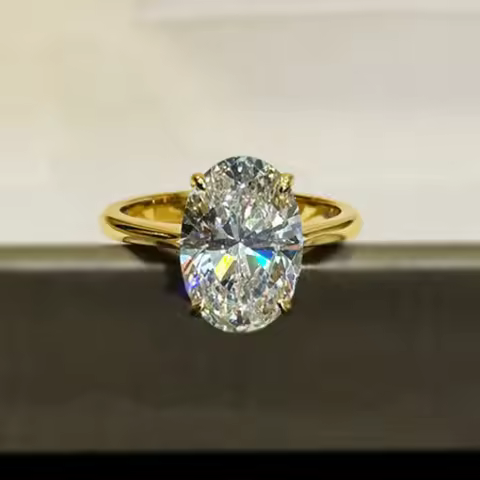 14K Gold Oval 4Ct Lab Moissanite Diamond Ring Party Wedding Band Rings for Women Engagement Jewelry