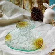 貓咪造型海棠花玻璃特色盤 綠色友善 海棠花玻璃盤 海棠花 窯燒