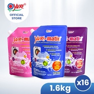 [Bundle of 16] Yuri-matic® Laundry Liquid Detergent Refill 1.6Kg x16 | Anti-Bacterial & Anti-Redepos