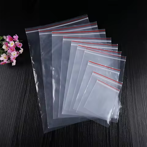100/200Pcs PE Zip Lock Bags Transparent Plastic Storage Bags For Trinkets Food Packaging Reusable Zi