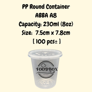 FOODBOX - 8oz PP Round Container [ 100pcs± ] ABBA A8 - Disposable Plastic Food Container (Bekas Jell