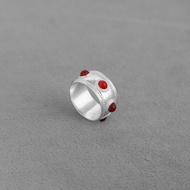 UNE*Home Red Agate Wide Band Ring Fable Series Niche Simple Elegant Inlaid Red Agate Silver Ring