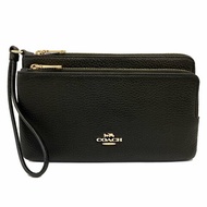[全新] COACH 素面牛皮長夾式雙層大手拿包/零錢包(黑)