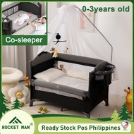 Baby Crib 2 Layer Foldable Portable Baby Playpen Travel Cot With mosquito net hanging toys storage basket Baby Bed For Toddler Co-sleeper Crib For Baby