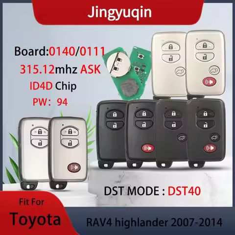 jingyuqin 315.12mhz ASK Board:0140/0111 4D Chip P1:94 Smart Car Remote Key Fob DST40 For Toyota RAV4