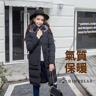 保暖外套--J310禦寒暖感可拆式毛毛領雙大口袋雙拉鍊連帽中長版羽絨外套(黑XL-3L)-眼圈熊中大尺碼