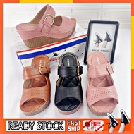 〔Young.Wears〕7cm Height Women ChelseaPolo Club Ladies Comfort Wedges High Heel Sandal Slipper Kasut 