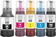 Compatible Refill Ink Bottles 512 T512 Compatible with Epson 512 T512 T512020 T512120 T512220 T512320 T512420 work with Expression EcoTank ET-7700 ET-7750(5-Pack,Black/Photo Black/Cyan/Magenta/Yellow)
