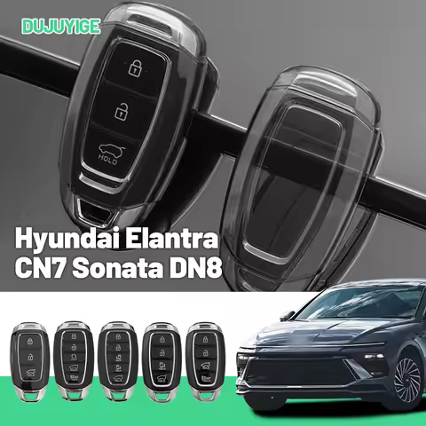 Clear TPU Car Key Case For Hyundai Elantra CN7 Sonata DN8 Veloster JS I10 Key Fob Cover Protector Sh