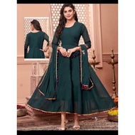 Georgette gown with pom pom lace