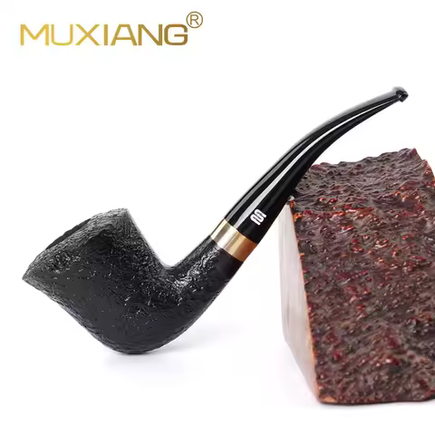 MUXIANG Briar Wood Handmade Tobacco Pipe ，Loop Decor Bent Smoking Pipe ， with 9mm Filter Smoke clean