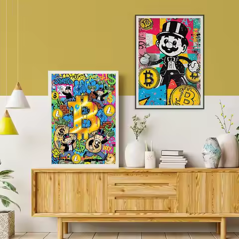 Funny Crypto Money Graffiti Art Monopoly Bitcoin Ethereum Poster Canvas Painting Print Wall Picture 