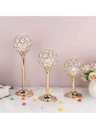 Set De Soporte De Vela De Pilar De Cristal Dorado, Ideal Para Decoración De Centro De Mesa En Mesa De Café Alta, Bodas, Cena A La Luz De Las Velas De Halloween O Como Un Florero