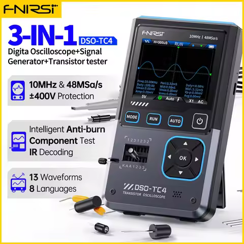 FNIRSI New DSO-TC4 DSO-TC3 3-in-1 Handheld Digital Oscilloscope Transistor Tester Signal Source Port