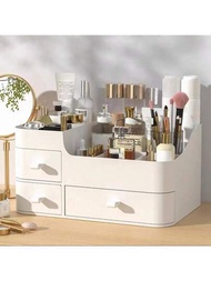 1個白色抽屜式化妝品收納盒,皮膚護理存儲架檯面上的梳妝台口紅架