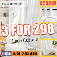 【7FT / 8FT】Solid Color Sheer Curtain 7ft/8ft Blackout Lace Curtain Thickened Blinds for Bedroom