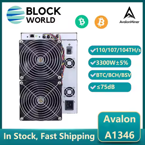 Asic BTC Miner Avalon A1346 110T 107T 104Th/s 3300W Bitcoin Miner Machine Avalon Miner BTC Asic A134