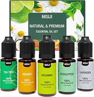 MISIJI Essential Oil Set for Diffuser for Home,Lavender,Spearmint,Tea Tree,Eucalyptus,Orange