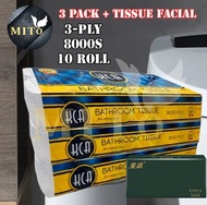 READY STOCK【 Local Malaysia 】3 Pack + Tissue Toilet paper Bathroom Tissue (8000s x 3Ply X 10 Rolls) Premium Toilet Paper KCA