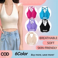 Women Casual Tank Top Hlaf Backless Knitted Backless Halter Neck Camisole Top