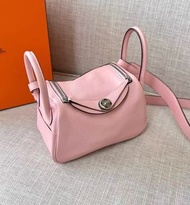 99新💓 Hermes 愛馬仕Mini Lindy 3Q櫻花粉 銀扣 z刻 swift