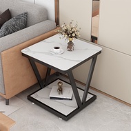 HY-JD Ikea（e-home）Nordic Sofa Side Table Side Cabinet Stone Plate Small Coffee Table Side Table with Wheels Double-Layer