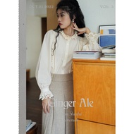 Ginger Ale Inspired Tricolor Stand-Up Collar Shirt with Four-Leaf Clover Design