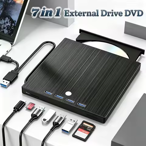 7 In 1 USB3.0&Type C CD DVD Recorder Player Writer External DVD Burner Optical Drive Portable DVD/CD