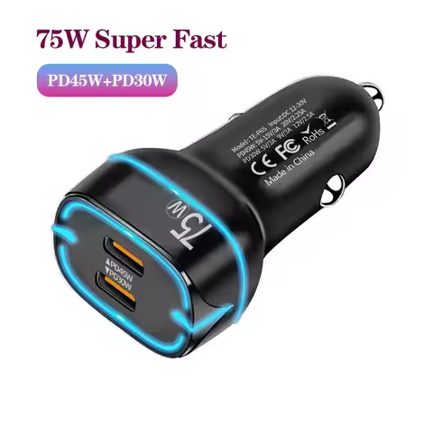 2Port PD 75W car charger PD45W+PD30W car phone charger for HUAWEI iPhone Samsung Xiaomi fast chargin
