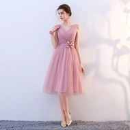 gaun Dusty Pink Blue Adult Birthday Party Evening Dress Bridesmaid Marriage Dress