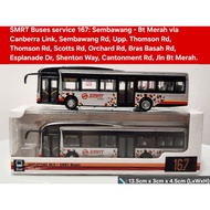 1:110 scale Singapore Man A22 SMRT Pixel livery bus model, service 167