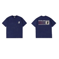 เสื้อยืดคอกลมแขนสั้นลายตัวอักษรฤดูร้อนสำหรับผู้ชายและผู้หญิง BONELESS BTW เสื้อเชิ้ตคอตตอนหลวมสบาย ๆ