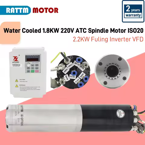 Water Cooled 1.8KW 220V ATC Spindle Motor ISO20 For Metal Engraving + 2.2KW Inverter VFD CNC Router 