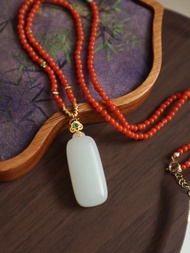 天然和田玉無事牌吊墜 冰底羊脂玉吊墜 18K 金鑲嵌 玉質細膩 平安