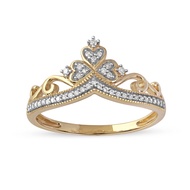 DZON IGI Certified 10k Gold 1/8CT TDW Round Diamond Crown Shaped Promise Fashion Ring Love Gift for 