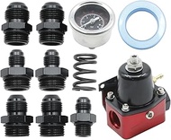 Vkinman Fuel Pressure Regulator 6AN, Black-Red Fuel Adjustable Universal Pressure Regulator Kit with