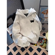 Heavy 500G Hooded Sweatshirt with Cartoon Kitten Print & Fleece Lining