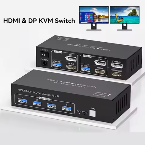 Dual Monitor HDMI DisplayPort KVM Switch 2 in 2 out 4K 60Hz HDMI DP USB KVM Switcher Extended Displa