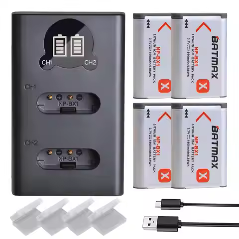 4x 1860mAh NP-BX1 NP BX1 Battery + LCD USB Charger with Type C for Sony DSC RX1 RX100 M3 M2 RX1R WX3
