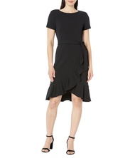 Scuba Crepe Ruffled Belted Dress