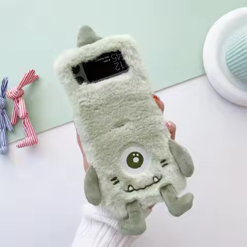 Green cyclops monster plush phone caseFor Samsung Z Flip 3 5 6 flip 4 case for Galaxy Z Flip 1 2 sho