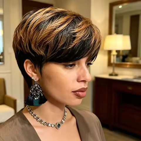 1B30 Color Highlight Short Pixie Cut Human Hair Wigs For Women Straight Machine Made Wig