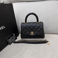 香奈兒 Chanel cocohandle mini 荔枝牛皮 黑金